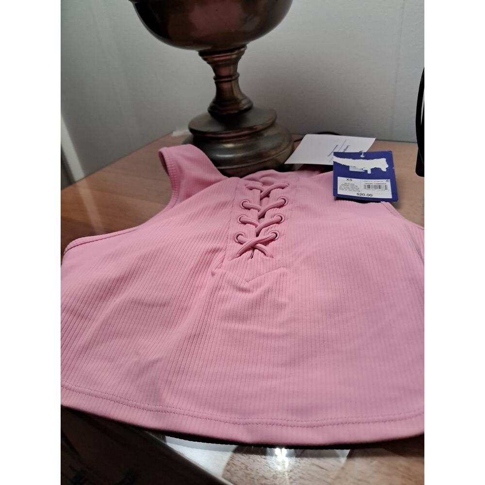 Joy Lab Pink Sports Bra Front Lacing Removeable Pads Moisture Wicking Size